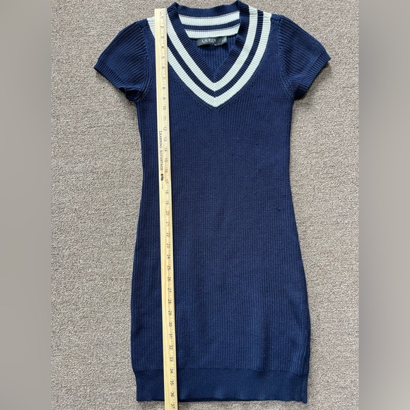 Lauren Ralph Lauren Cotton-Blend Cricket Sweater Dress French Navy & White SP - Picture 7 of 14